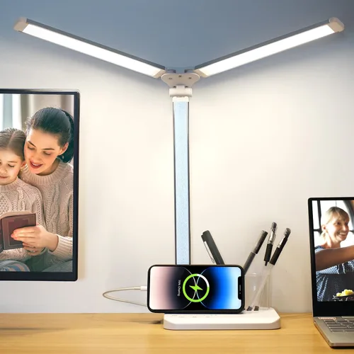 Qooltek Lámpara de escritorio LED para oficina en casa, lámpara de mesa con control táctil con 5 modos de color y brillo ajustable, brazo oscilante