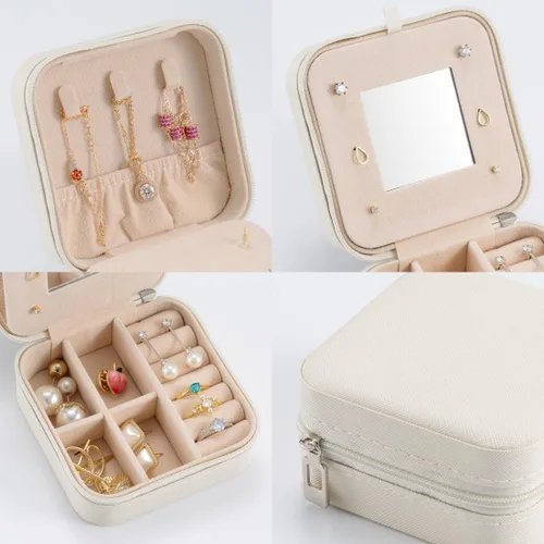 Miniatura 3 de Pequeño joyero de viaje portátil, organizador de joyas de viaje, soporte portátil de almacenamiento de joyas para anillos, aretes, collares, regalos