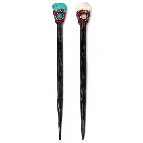 Mia Jewel Shop - Varillas de madera con piedras preciosas curativas naturales surtidas – Palillos para el cabello hechos a mano para mujeres |