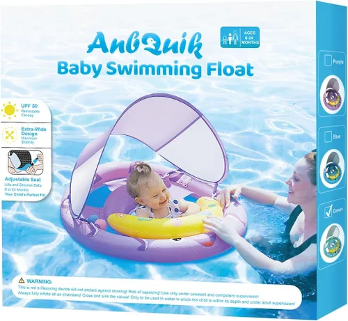 Miniatura 7 de Flotador de piscina para bebé con toldo de protección solar extraíble UPF50+, flotadores de natación para bebés de 6 a 24 meses, diseño doble extra