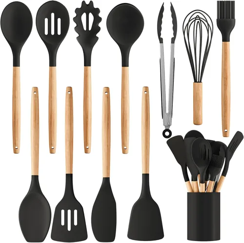 Juego de utensilios de cocina de silicona, 12 piezas de utensilios de cocina para cocinar, juego de herramientas de cocina de silicona no pegajosa
