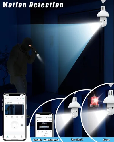 Miniatura 4 de UPULTRA 2PK - Cámara de seguridad de bombilla de luz, cámaras de seguridad inalámbricas de 360° para seguridad del hogar en interiores y exteriores