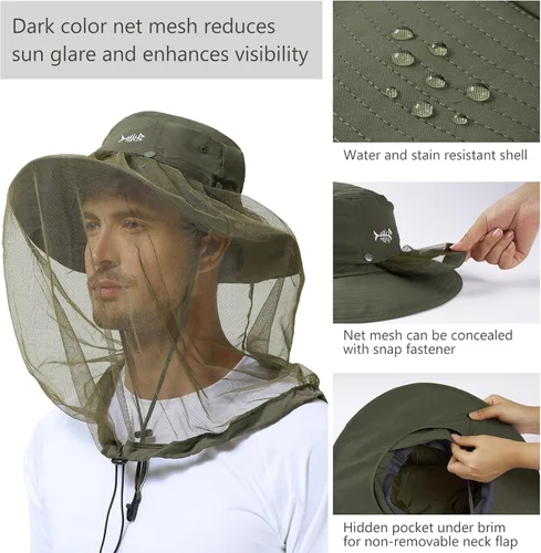 Miniatura 5 de BASSDASH Sombrero de mosquito UPF 50+ con red oculta para la cabeza y solapa para el cuello, para hombres y mujeres, pesca al aire libre