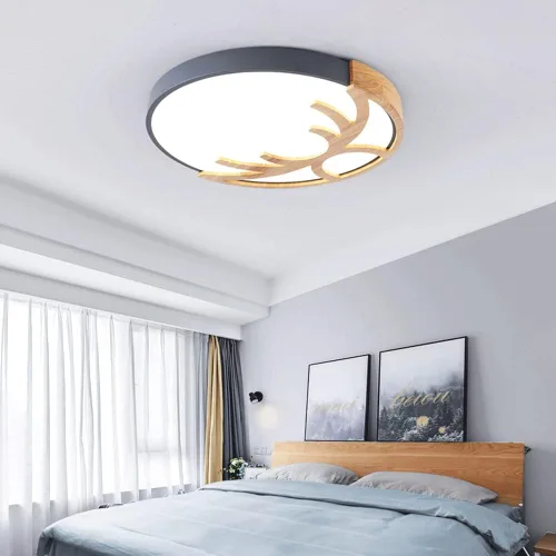 Miniatura 2 de Lámpara de techo redonda moderna plana redonda circular de montaje empotrado de 6500 K, lámpara de techo LED de madera, decoración de techo