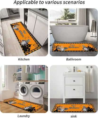 Miniatura 5 de Tapete de baño de Halloween para bañera, antideslizante, de secado rápido y absorbente, de tierra de diatomeas, tapete lavable de cocina, tapete