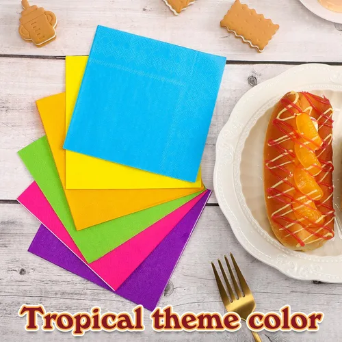 Miniatura 4 de Servilletas de cóctel de 120 piezas para fiestas mexicanas de Hawaii, suministros tropicales de Luau, servilletas de papel de almuerzo de arco iris