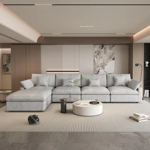 Miniatura 44 de WJShome Sofá Seccional Cloud Couch de 83 pulgadas para sala de estar, sofá seccional modular relleno de plumón, sofás en forma de L con otomana