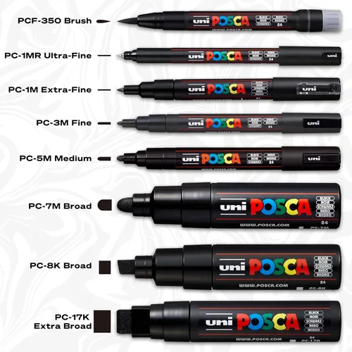 Miniatura 8 de Rotuladores de pintura a base de agua uni POSCA PC-3M, punta fina reversible (0.9-1.3mm), colores surtidos, paquete de 16