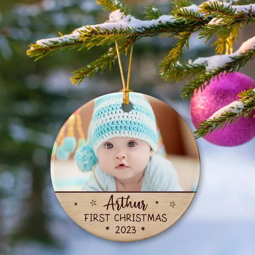 Miniatura 5 de Primer adorno de Navidad para bebé, adorno de cerámica de Navidad para bebé 2025, primera decoración de árbol de Navidad del bebé, marco de fotos