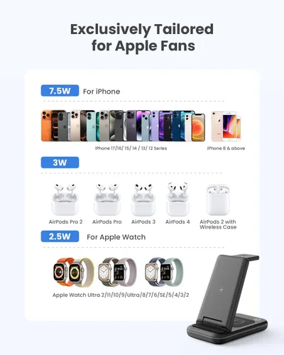Miniatura 2 de GEEKERA Soporte de carga inalámbrico, estación de carga inalámbrica 3 en 1, para Apple Watch 7, 6, SE, 5, 4, 3, 2, Airpods 2/Pro, iPhone 13 Pro