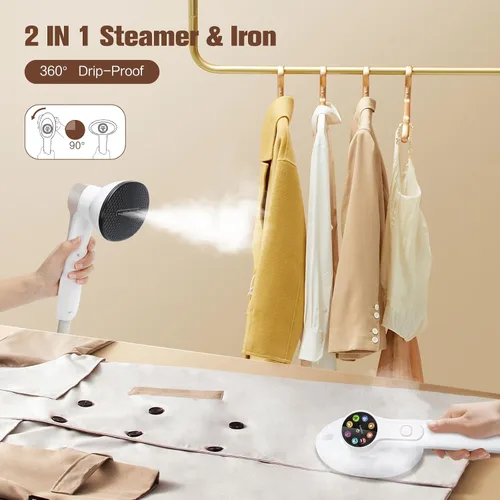 Miniatura 4 de Vaporizador de mano 2 en 1 para ropa y vidrio, vaporizador portátil de ropa de 1450 W con pantalla LCD inteligente, tanque grande de 13.5 fl oz, 8