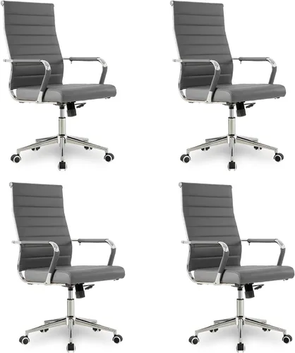 Miniatura 48 de Okeysen Office Desk Chair, Ergonomic Leather Modern Conference Room Chairs, Executive Ribbed Height Adjustable Swivel Rolling Chair for Home Office