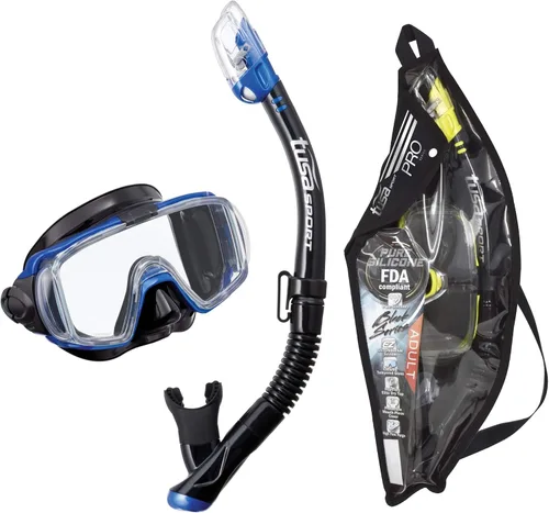 Miniatura 8 de TUSA Sport Combo de máscara Visio Tri-Ex Black Series y esnórquel seco para adultos Negro/Amarillo (con bolsa reutilizable)