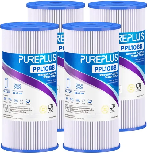 Miniatura 11 de PUREPLUS Filtro de sedimento plisado para toda la casa de 20 micrones de 10 x 4.5 pulgadas para agua de pozo, cartucho de repuesto para GE FXHSC