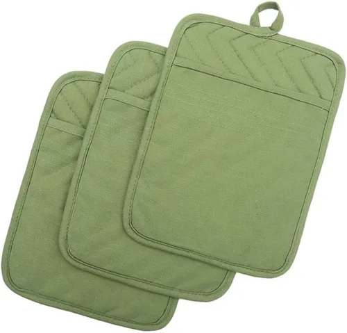 Anyi Soportes para ollas resistentes al calor, almohadillas calientes de algodón para mostrador y mesa, color verde con bolsillo