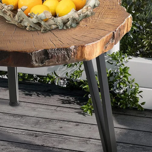 Miniatura 5 de SUNBURY Mesa auxiliar para interiores y exteriores, mesa auxiliar de hormigón de aspecto de madera de 31 pulgadas, moderna mesa de centro redonda