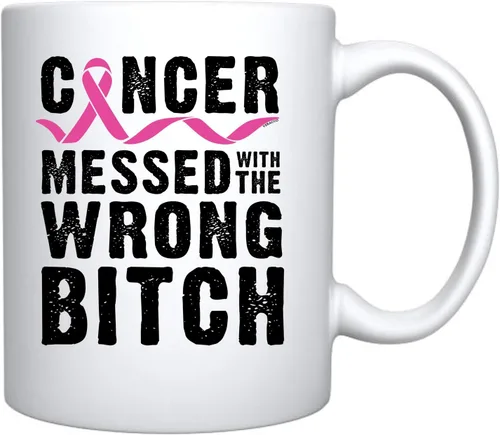 Miniatura 3 de Veracco Cáncer Messed With The Wrong B Taza de café de cerámica Regalo de concientización sobre el cáncer de mama (blanco)