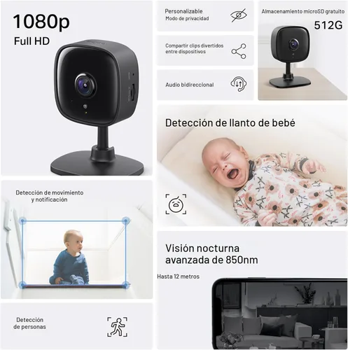 Miniatura 2 de Tapo - Cámara de seguridad interior de 1080P para monitor de bebé, cámara para mascotas con detección de movimiento, audio bidireccional, visión