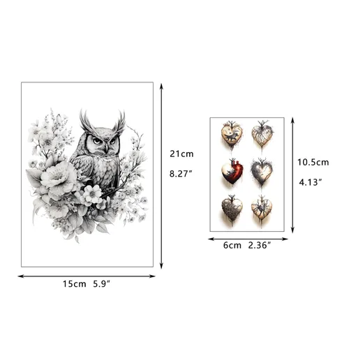 Miniatura 6 de GLARYYEARS Tatuaje temporal para hombres adultos, paquete de 44 tatuajes realistas de tamaño grande y pequeño, calcomanías de tatuaje falso de larga