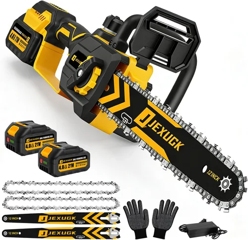 JEXUGK Motosierra Inalámbrica Sin Escobillas de 12 Pulgadas, Motosierra Inalámbrica de Mano con 2 Baterías de 4.0Ah, Motosierra Mini Portátil con 2