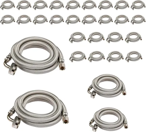 Miniatura 9 de Manguera para lavavajillas de 4 pies, 3/8 pulgadas Comp x 3/4 pulgadas FHT de acero inoxidable con codo FGH de 90 grados