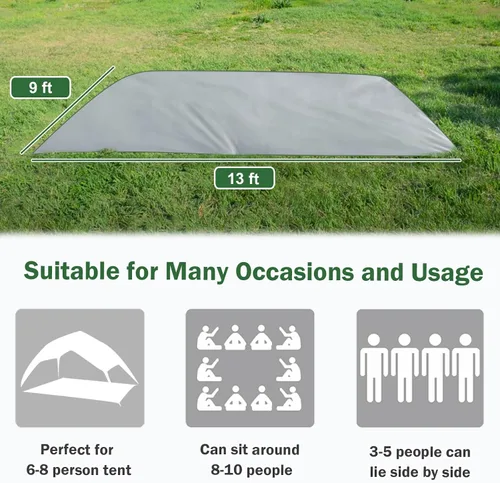 Miniatura 2 de AYAMAYA Tent Footprint, PU 3000 Waterproof Tent Ground Cloth Large Size for 2-8 Person Family Camping Tents Ground Sheet Mat with 6 Tent Stakes for