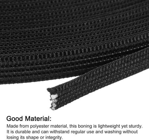 Miniatura 3 de uxcell Deshuesado para coser, 1 pieza de 5 yardas y 0.236 in – corsé de poliéster de alta densidad para vestido de novia, vestido de novia (negro)
