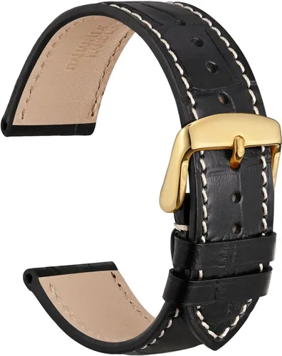 Miniatura 43 de WOCCI - Correas para reloj de cuero italiano, grano de cocodrilo en relieve, elige color y ancho 14 mm 18 mm 19 mm 20 mm 21 mm 22 mm, Negro