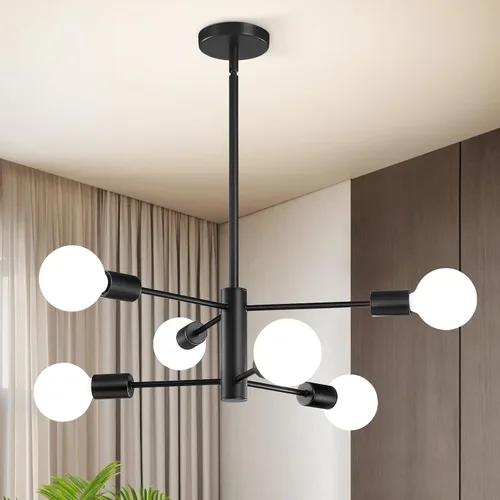 Miniatura 20 de RUIYEY Lámpara Sputnik Moderna, Lámpara de Techo Semiempotrada Negra y Dorada, Candelabros de Mediados de Siglo para Dormitorio, Comedor, Isla