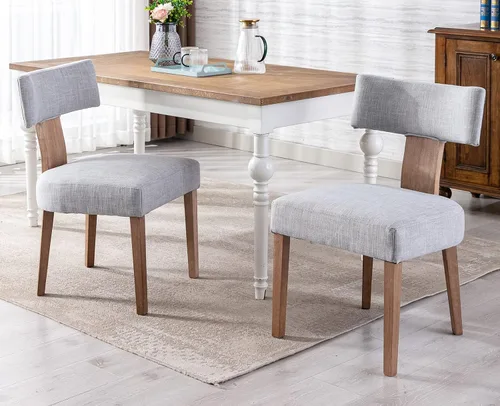 Miniatura 13 de VESCASA Sillas de comedor tapizadas de lino con patas de madera natural, modernas sillas de comedor acolchadas con ribete de cabeza de clavo