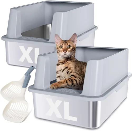 Miniatura 13 de Caja de Arena de Acero Inoxidable – Caja de Arena de Metal para Gatos – Cajas de Arena para Gatos de 4" de Alto, Bandeja de Arena para Gatos