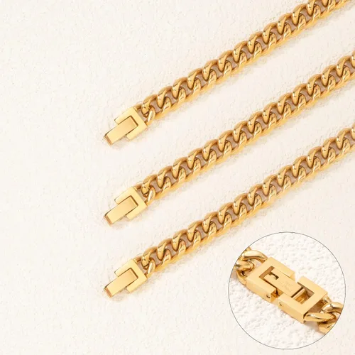 Miniatura 5 de Nocuswao Pulsera de eslabones cubanos para hombres y niños, joyería impermeable de acero inoxidable 316L, colores doradoplata y 78910 pulgadas