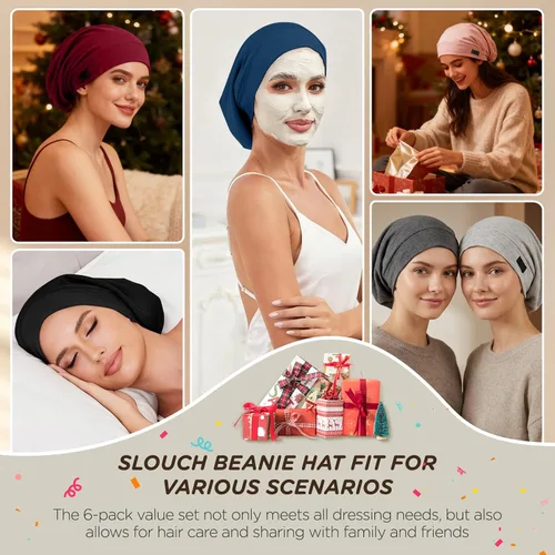 Miniatura 7 de 2 gorros de satén para dormir para mujer, Multi Adjustable Slouchy Beanie Hat, Night Sleep Cap Hair Wrap for Curly & Natural Hair