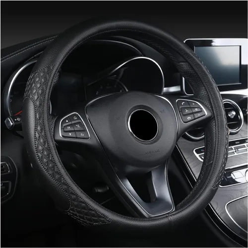 Miniatura 7 de AUCELI Funda para volante de automóvil, 14 1/2-15 pulgadas, antideslizante, protector de volante automotriz de cuero suave transpirable, accesorios