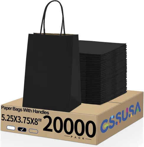 GSSUSA Bolsas de regalo de papel de 5.25 x 3.75 x 8 pulgadas, paquete de 20000 bolsas de regalo para el día de San Valentín con asas, bolsa de papel