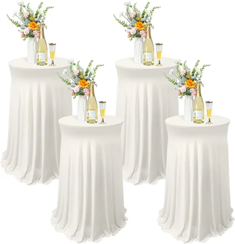 Miniatura 8 de Tegeme 4 paquetes de manteles redondos de elastano para mesa de cóctel con falda de 32 x 43 pulgadas, mantel redondo de elastano elástico para mesa