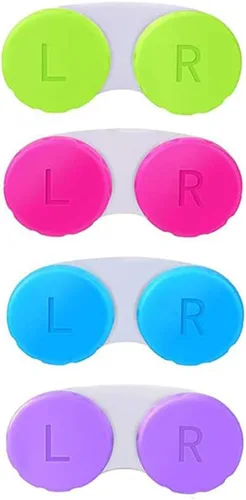 KISEER Paquete de 4 Estuches Coloridos para Lentes de Contacto Portador Contenedor Kit de Almacenamiento y Remojo