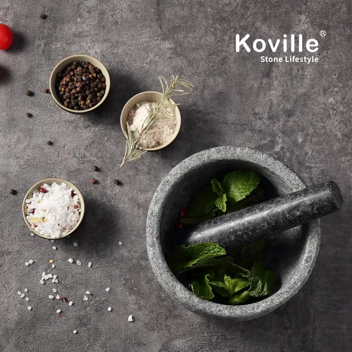 Miniatura 8 de Koville Juego de mortero y mortero de granito, 6.3 pulgadas - 2 tazas de molinillo de piedra sin pulir para guacamole, salsa, trituradora