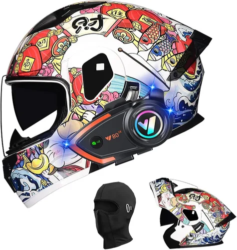 Miniatura 30 de Cascos de motocicleta para hombre, aprobado por DOT, casco de motocicleta de cara completa para adultos, casco de motocicleta con doble visera, D