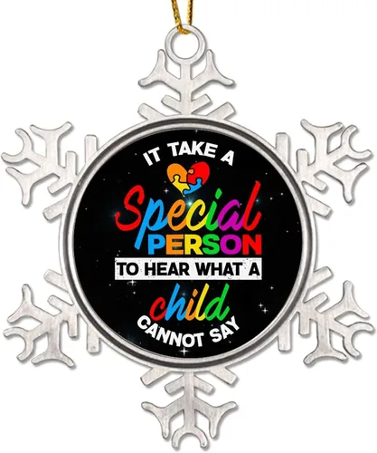Miniatura 12 de Live Love Accept Autism Heartbeat Adornos para árbol de Navidad, decoración de autismo, rompecabezas divertido para colgar en Navidad
