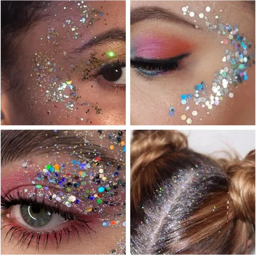 Miniatura 3 de Gel holográfico con purpurina corporal para cuerpo, cara, cabello, maquillaje de labios, purpurina brillante de larga duración, impermeable