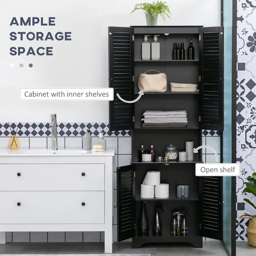 Miniatura 4 de HOMCOM Armario de almacenamiento alto y estrecho para baño con puertas y estantes ajustables, gabinete de lino independiente con 2 armarios