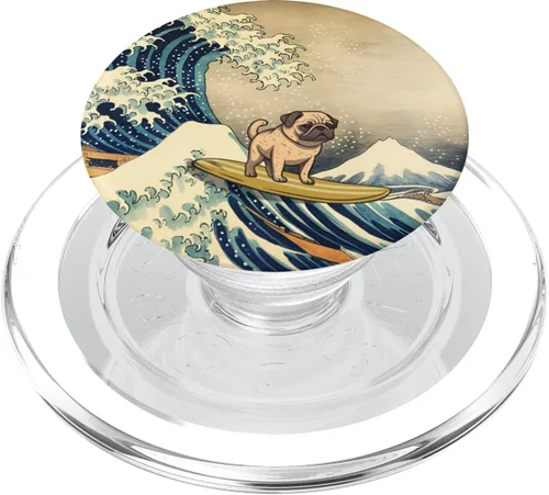 Miniatura 8 de Surfeando Pug Kanagawa Wave Perro Japonés Divertido PopSockets Intercambiables PopGrip