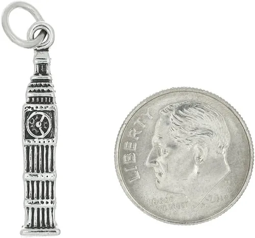Miniatura 2 de Colgante de reloj Big Ben tridimensional oxidado de plata esterlina, Plata esterlina