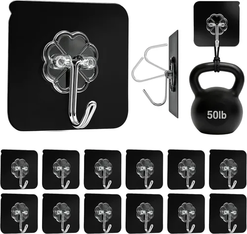 Miniatura 16 de DDMY Ganchos para colgar, paquete de 50 ganchos de pared de 50 libras (máx.), transparentes, reutilizables, impermeables, ganchos adhesivos