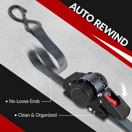 Miniatura 2 de 2 correas de trinquete autorretráctiles de 1 pulgada x 10 pies, correas de trinquete con rebobinado automático, resistencia a la rotura de 1200
