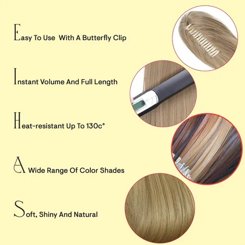 Miniatura 6 de CAISHA Extensiones de clip de cola de caballo de 20 pulgadas con pinza de mariposa recta rubio mezcla H55