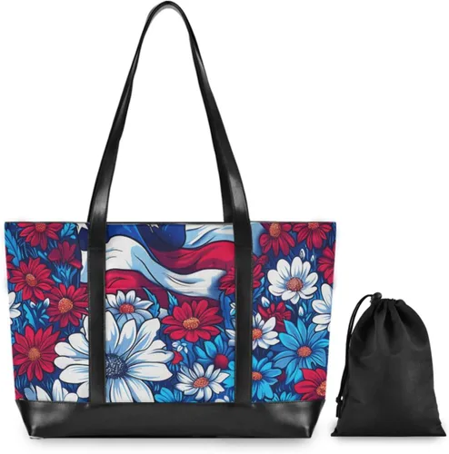Miniatura 4 de Flowers American Flag Waterproof work bags for women tote with zipper large tote for office with maletin ejecutivo para mujer