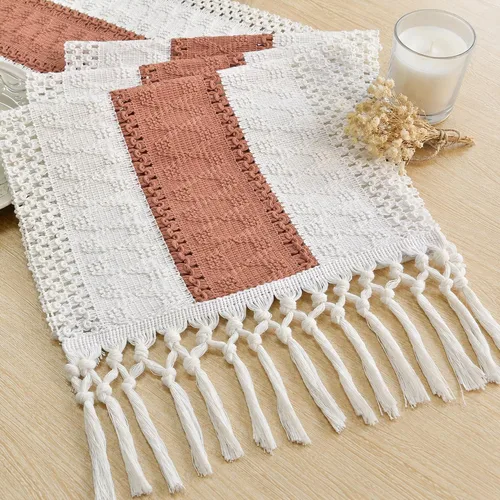 Miniatura 28 de FEXIA - Camino de mesa bohemio con borlas, para decoración del hogar, de macramé para decoración de habitación, comedor, dormitorio, despedida
