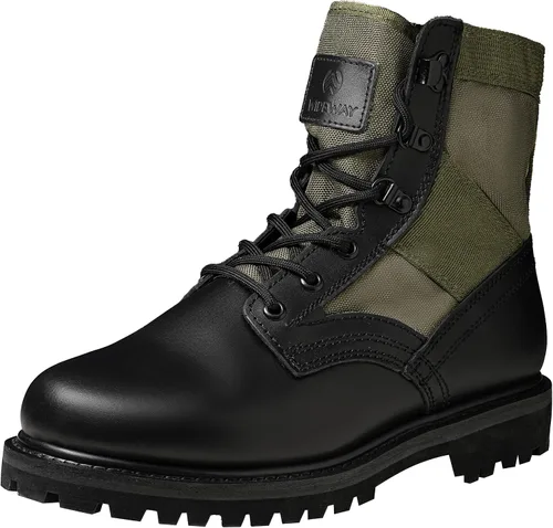 Miniatura 10 de Botas militares de WIDEWAY para hombres, botas de combate de jungla tácticas de cuero resistente al deslizamiento, negras, para hombres, todo